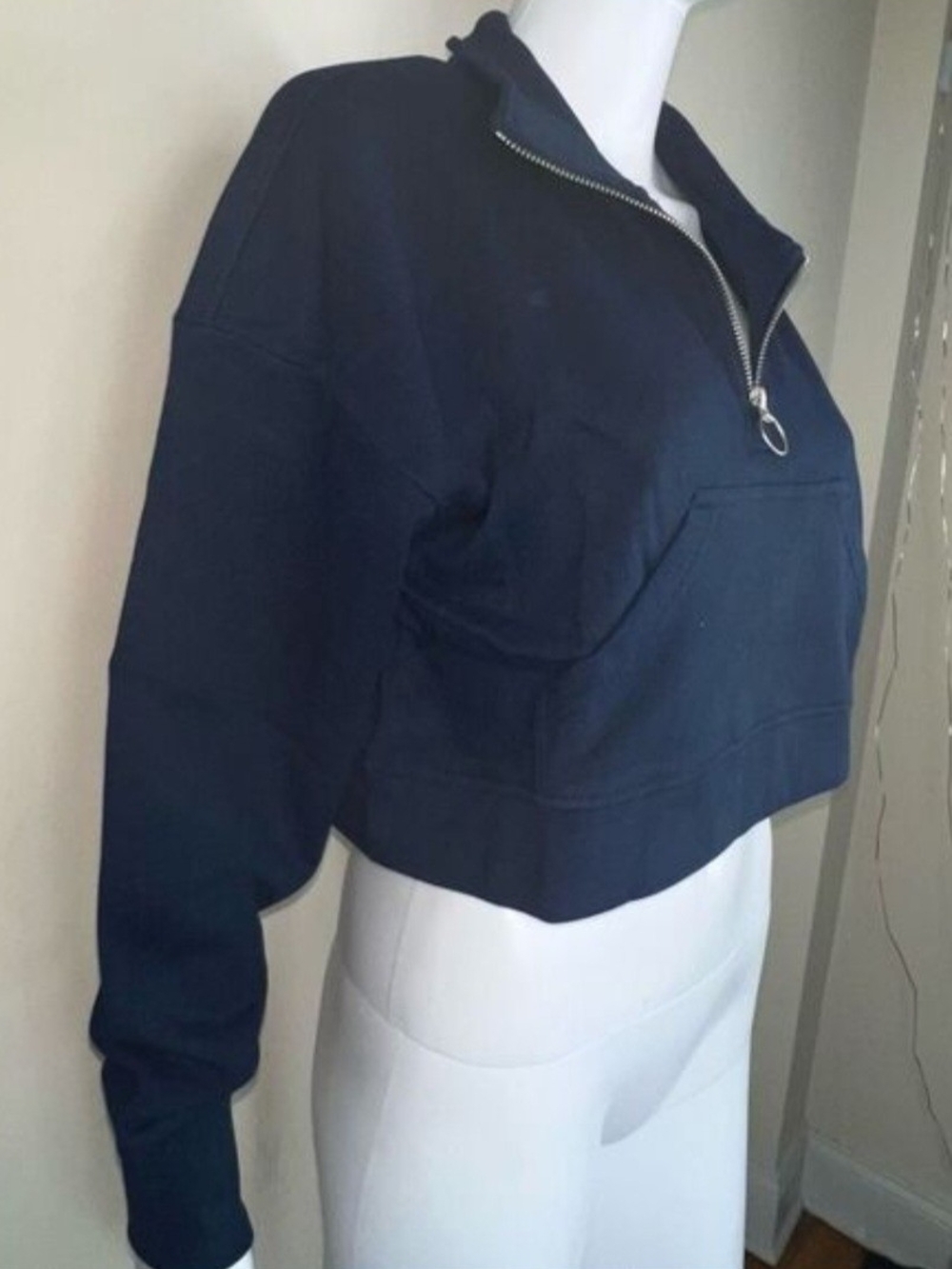 WeWoreWhat Navy Cropped Half-Zip Pullover - Picture 4 of 10